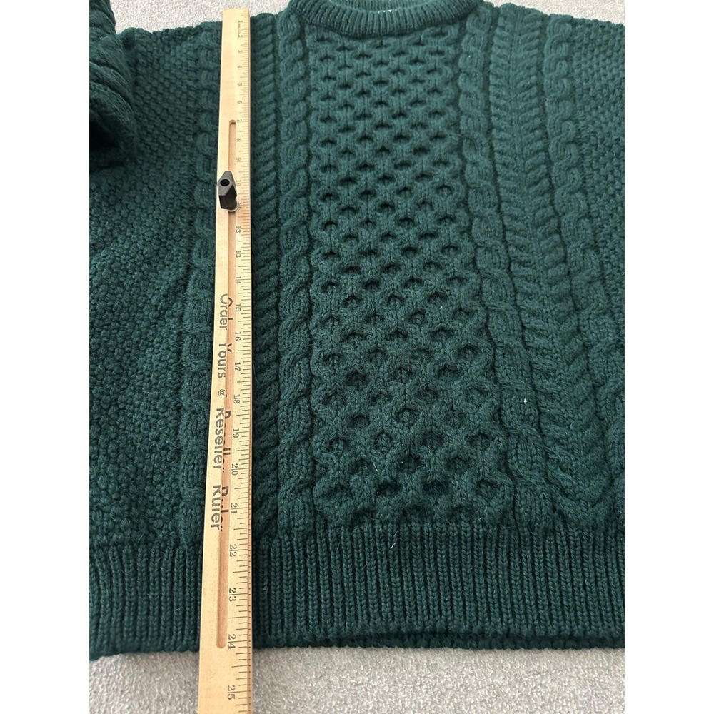 Vtg LL Bean Cable Knit Fisherman Sweater M Green Chunky Ireland Heritage Wool - Picture 5 of 9